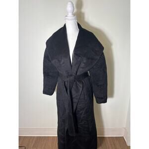 Sentaler Black Baby Alpaca and Wool Blend Full Length Wrap Coat Sz L